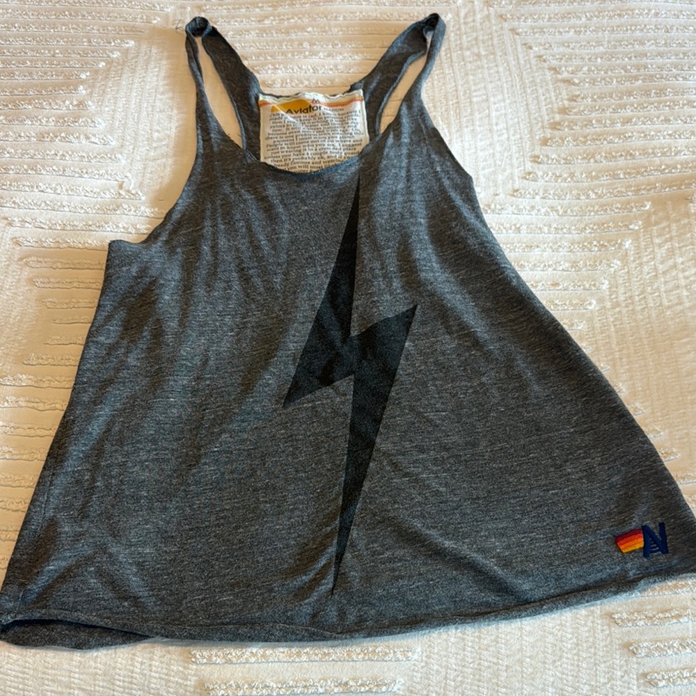 Gray Tank Top with Black Lightning Bolt